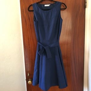 Calvin Klein Fit and Flare Dress with Belt- blue